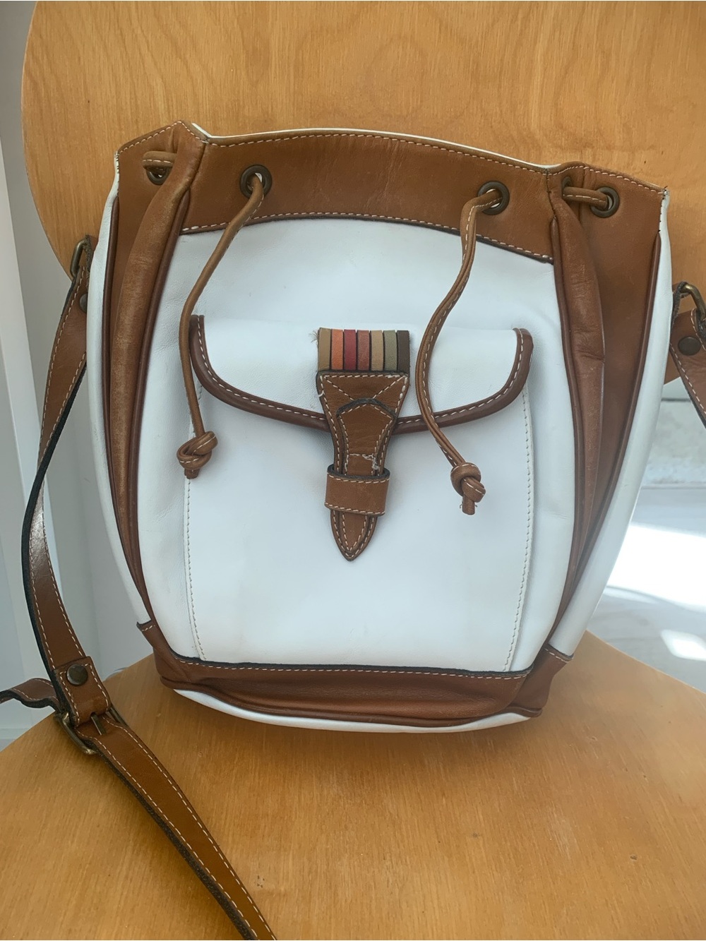 Vintage Italian Artisan Genuine Leather Drawstring crossbody Bag